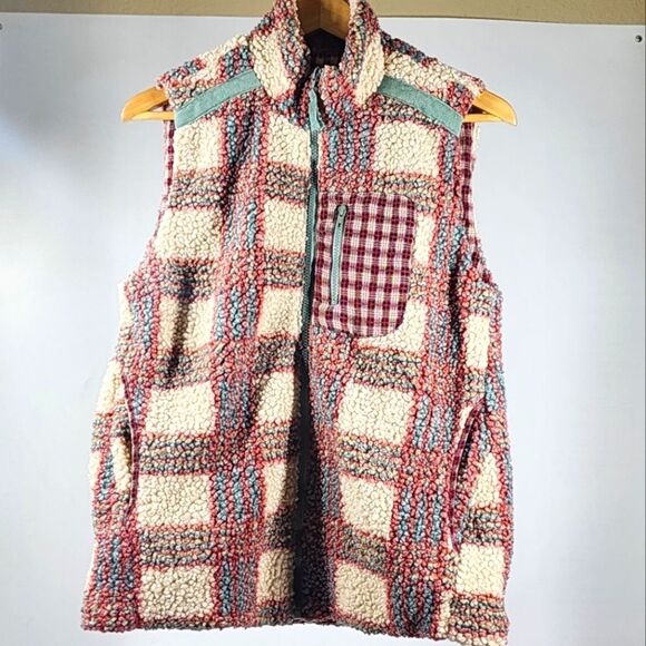 UMGEE Teddy Bear Sherpa Fleece  Flannel Lined Vest Plaid Pink Blue S - Picture 3 of 7